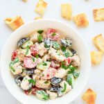 Greek Chicken Salad with Pita Croutons - healthy, fresh, and packed with protein. The perfect make ahead lunch! | tastythin.com