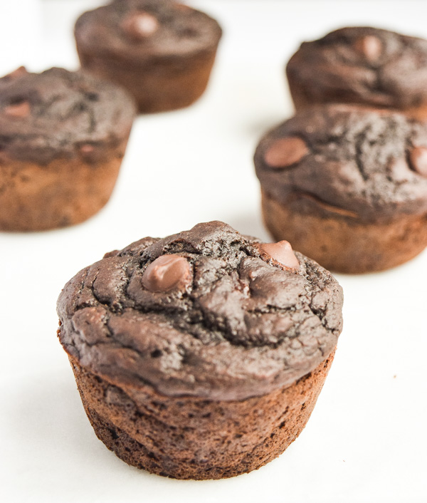 skinny double chocolate applesauce muffins