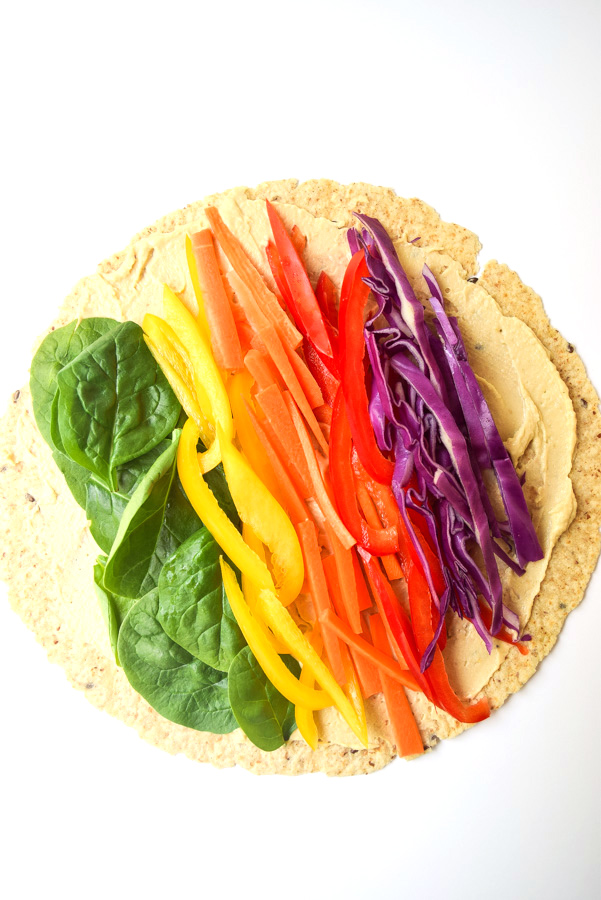Rainbow Hummus Wraps - crunchy, fresh, and full of flavor, these wraps are a nutritious and satisfying lunch! | tastythin.com