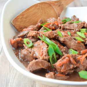 slow cooker mongolian beef in bowl