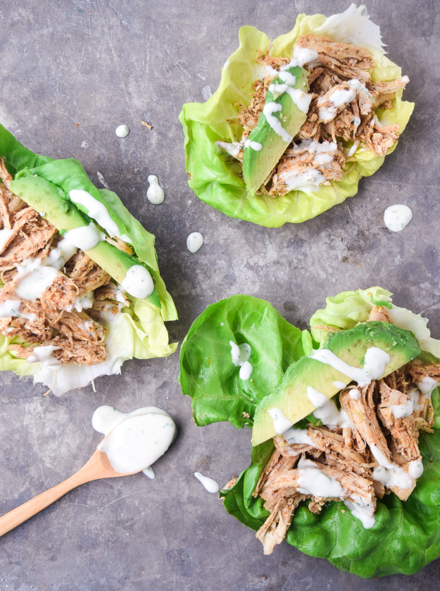 instant pot cool ranch chicken in lettuce cup with whole30 ranch dressing