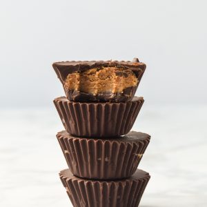 choclate almond butter cups stacked
