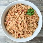 instant pot salsa chicken in a large bowl