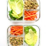 thai chicken lettuce cups in meal prep containers