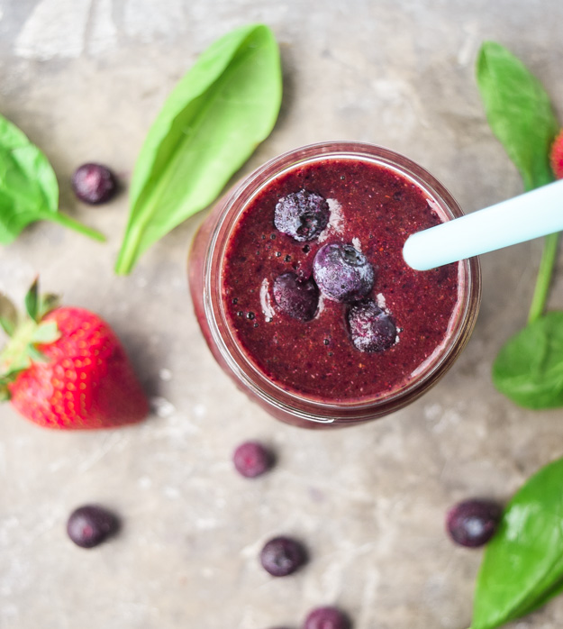 top down of anti-inflammatory blueberry smoothie