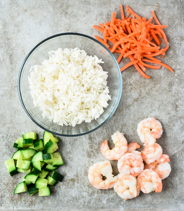 ingredients for shrimp sushi rolls