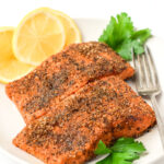 air fried blackened salmon filets on a plate