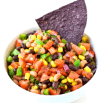 bowl of healthy cowboy caviar with tortilla chips