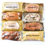 pork chops in marinade side by side with flavor labels