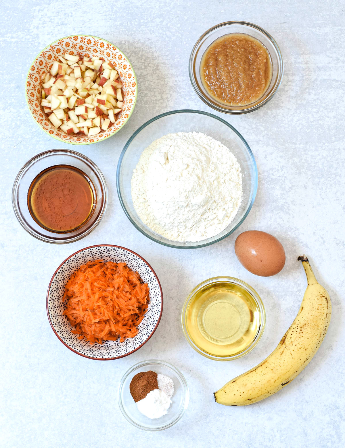 ingredients for healthy carrot apple muffins