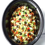 crockpot beef enchilada casserole with toppings