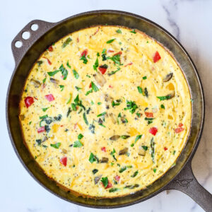 veggie frittata in cast iron skillet