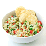 pickle de gallo in a bowl with tortilla chips